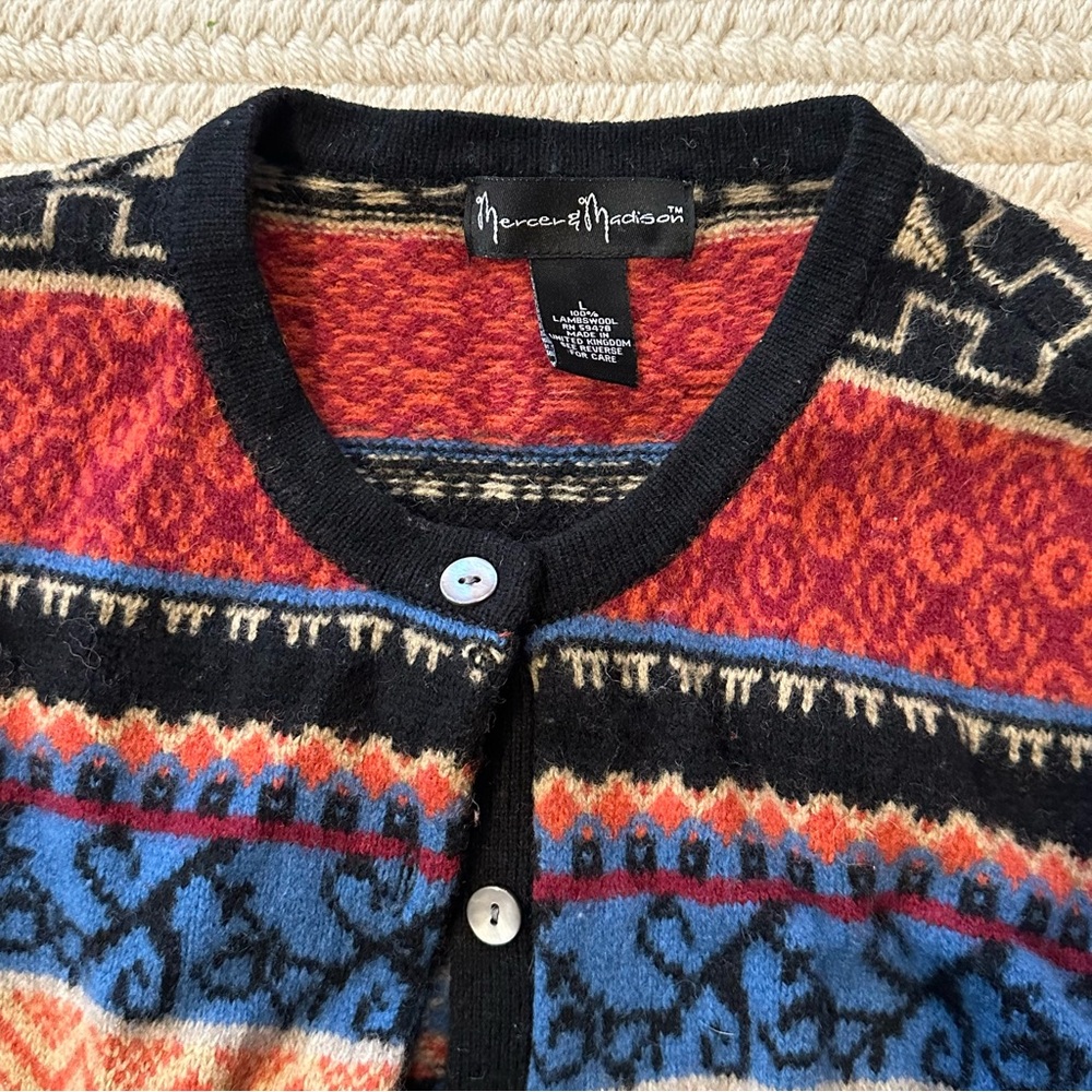 Women's 100% Wool Multicolor Patterned Button-Fro… - image 2